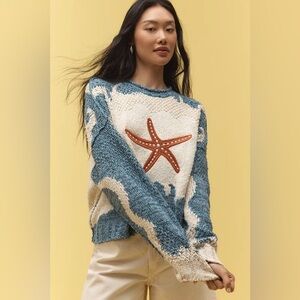 ANTHROPOLOGIE PILCRO PULLOVER LONG SLEEVE CREW NECK ICON SWEATER STARFISH